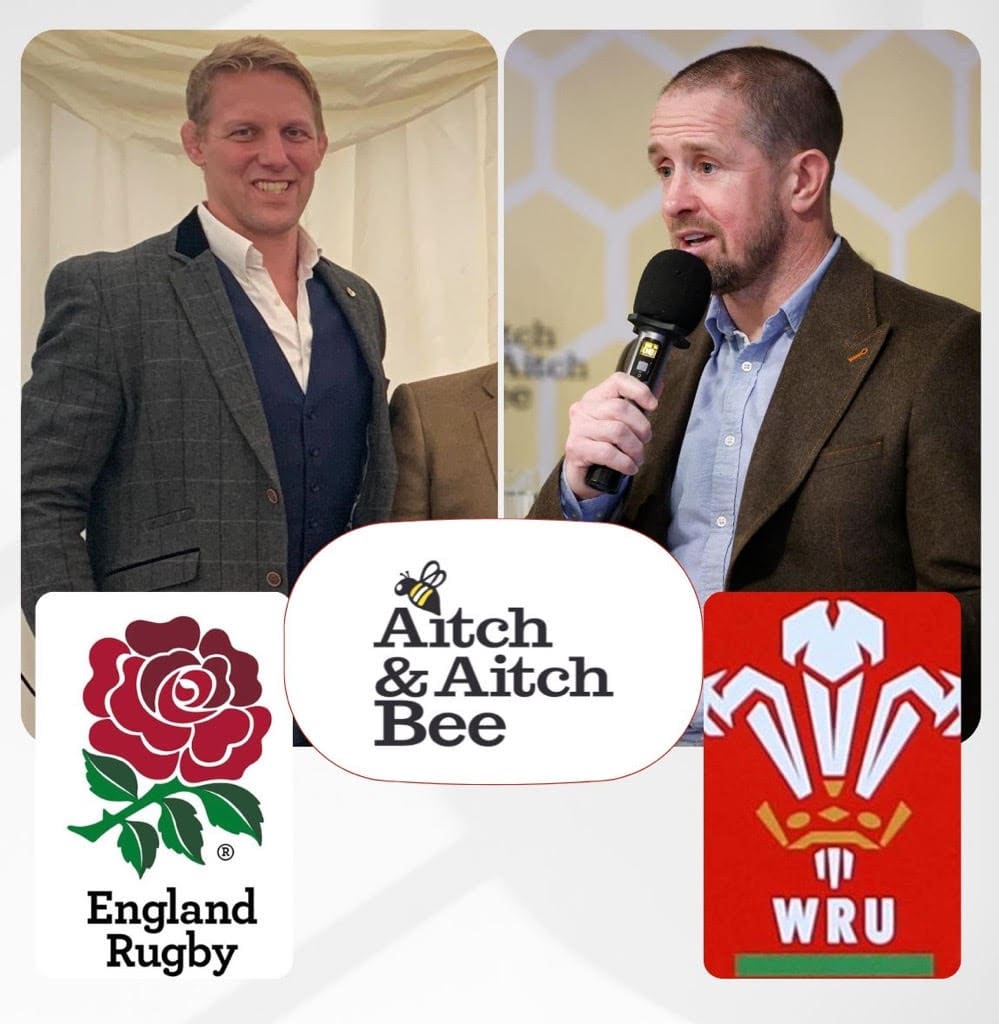 Photos of Lewis Moody MBE and Shane Williams MBE with their rugby logos in front of them