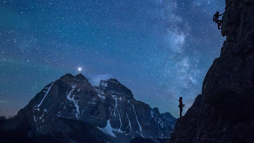 Mountain back drop with a starry sky