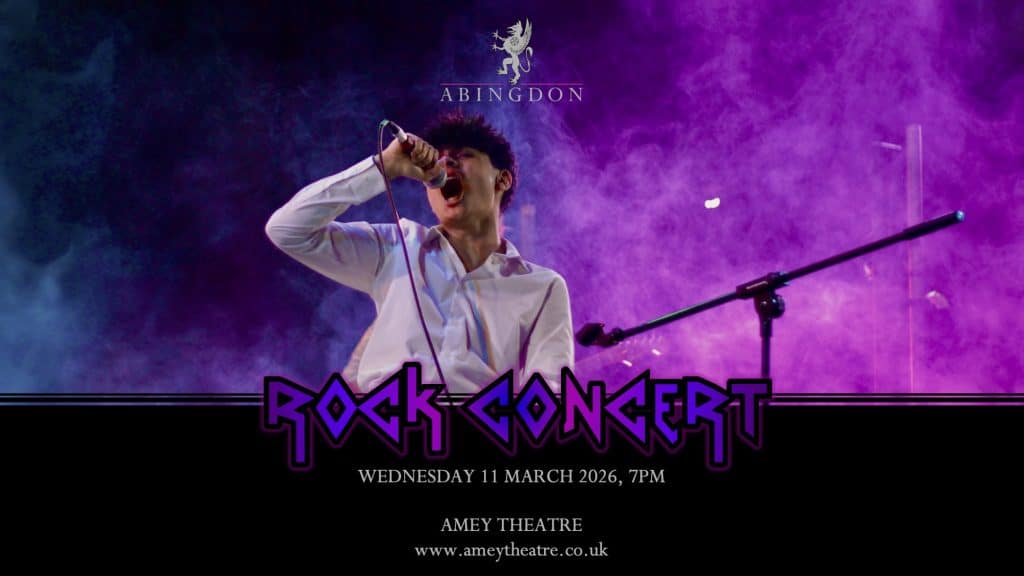 Blue and purple smokey background with a singer at the front